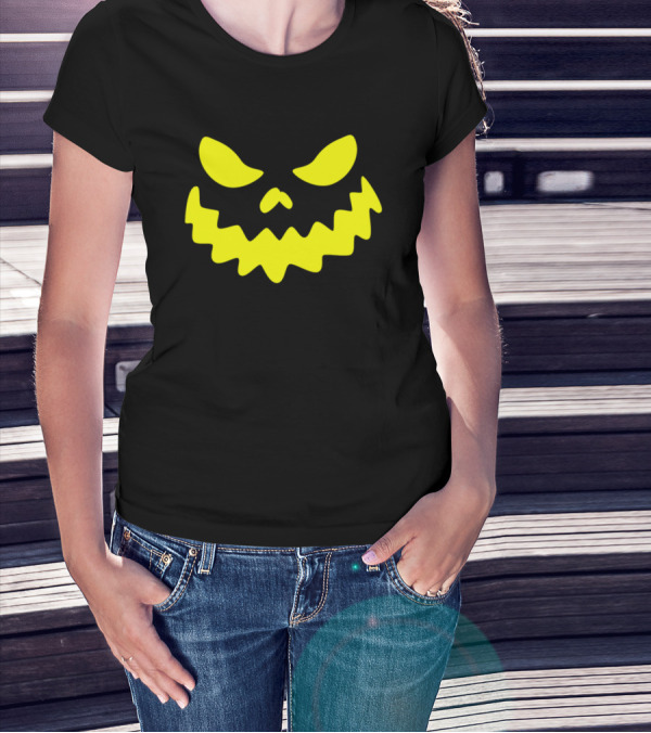 Pumpkin Jack O Lantern Face Scary Yellow Eyes And Mouth Halloween T-Shirt