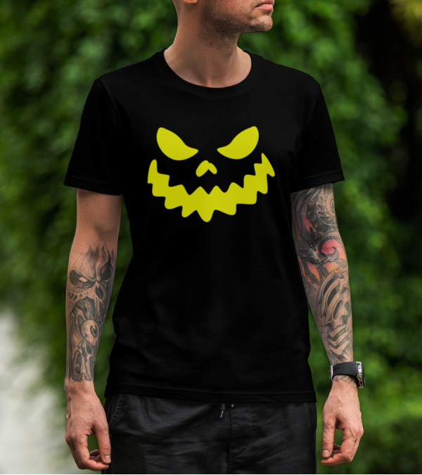 Pumpkin Jack O Lantern Face Scary Yellow Eyes And Mouth Halloween T-Shirt
