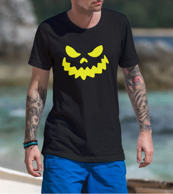 Pumpkin Jack O Lantern Face Scary Yellow Eyes And Mouth Halloween T-Shirt