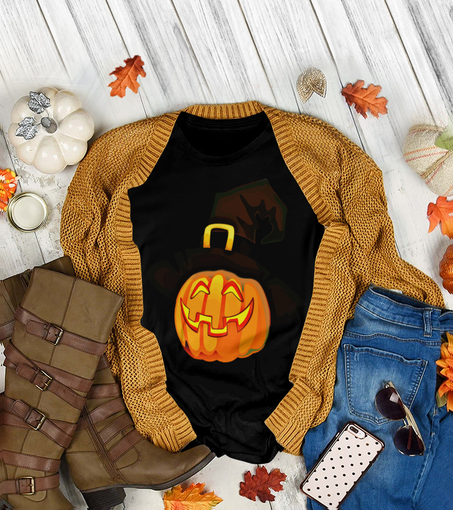Halloween Pumpkin Head Witch Hat Wizard T-Shirt