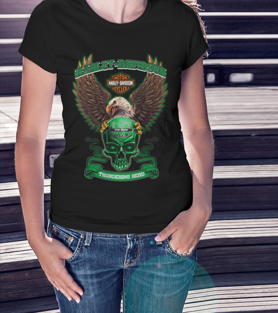 Harley Davidson Motorcycles Marshall Thundering Herd The Herd Eagle Skull T-Shirt