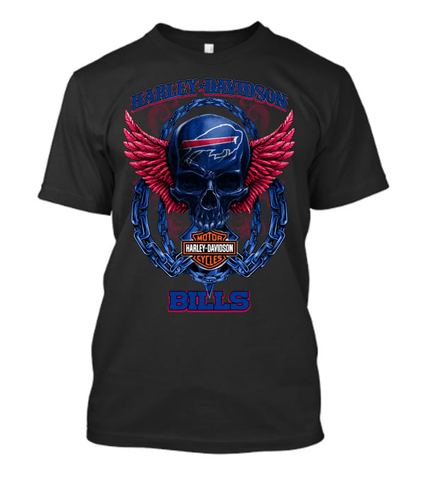 Harley Davidson Buffalo Bills Motor Cycles Skull Wings T-Shirt