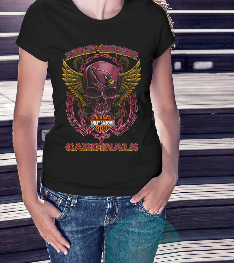 Harley Davidson Arizona Cardinals Motorcycles Skull And Wings T-Shirt