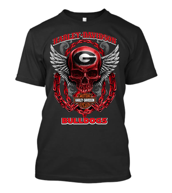 Harley Davidson Motorcycles Georgia Bulldogs Skull And Wings T-Shirt