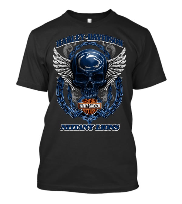 Harley Davidson Nittany Lions Penn State Motor Cycles Skull Wings T-Shirt