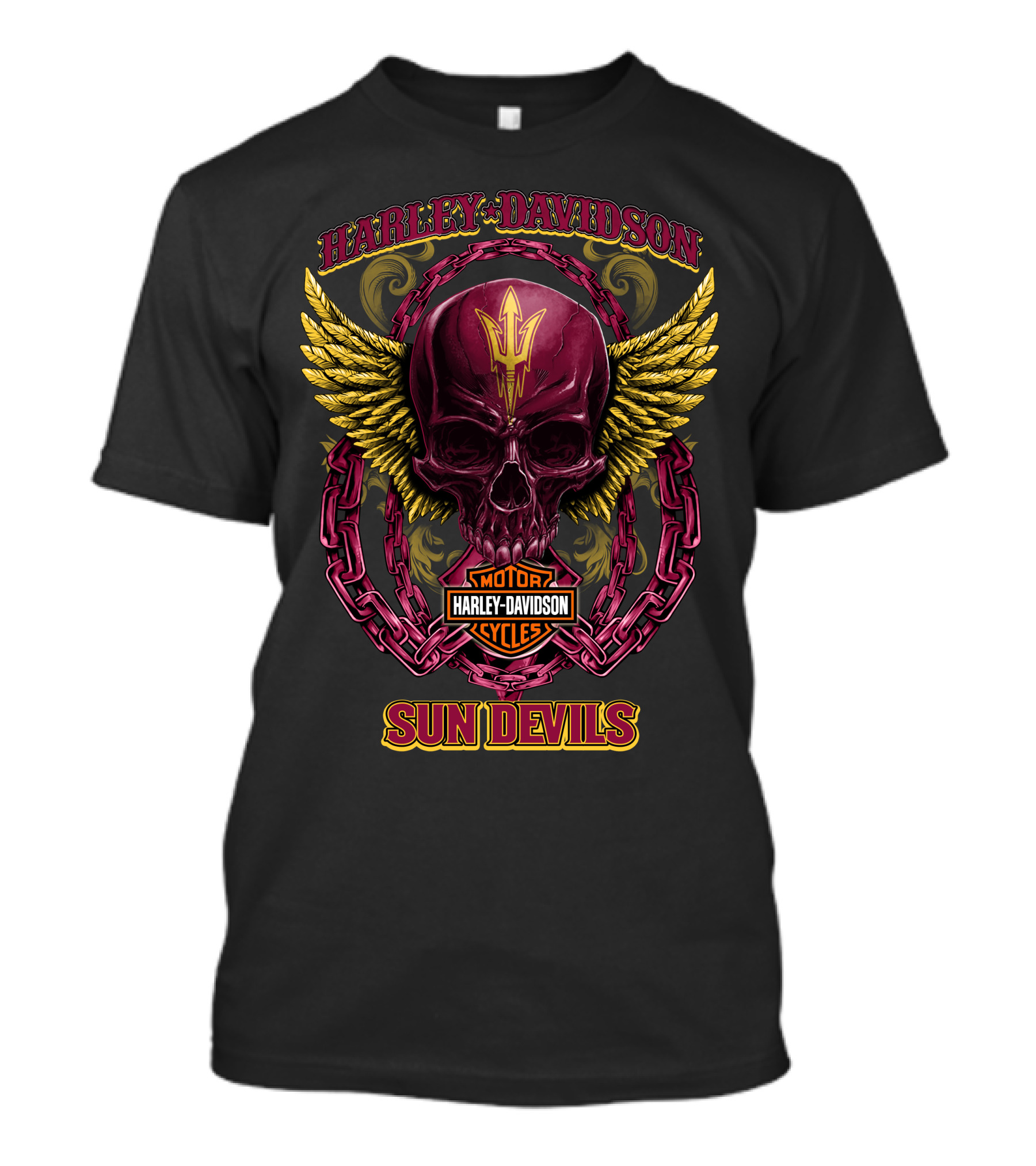 Harley Davidson Arizona State Sun Devils Skull Wings T-Shirt