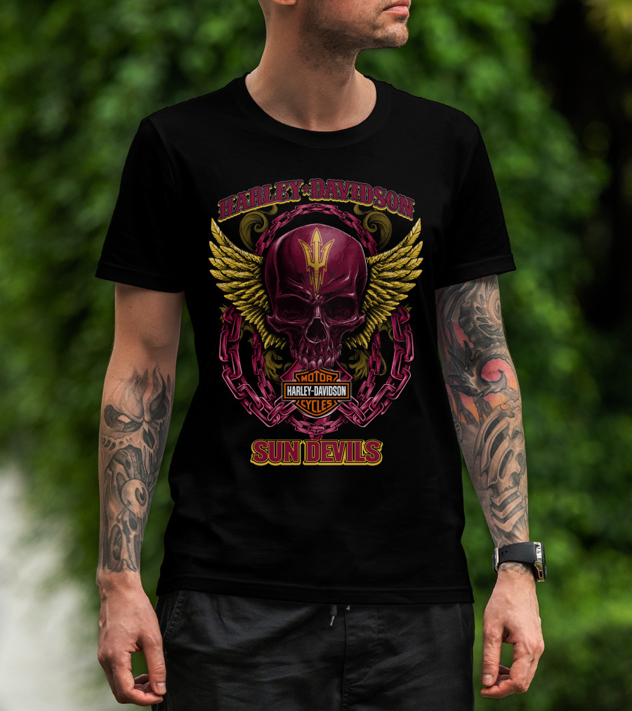 Harley Davidson Arizona State Sun Devils Skull Wings T-Shirt