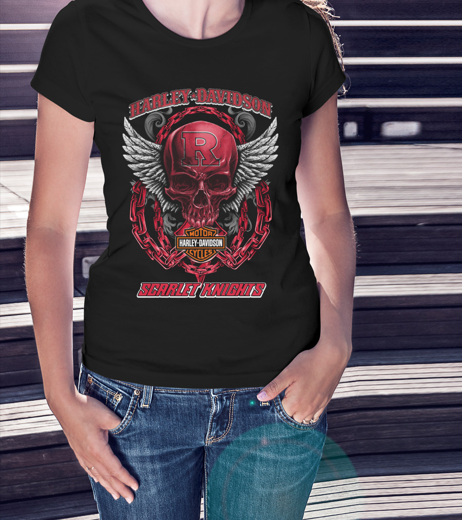 Harley Davidson Scarlet Knights Rutgers Motorcycles Skull Wings T-Shirt