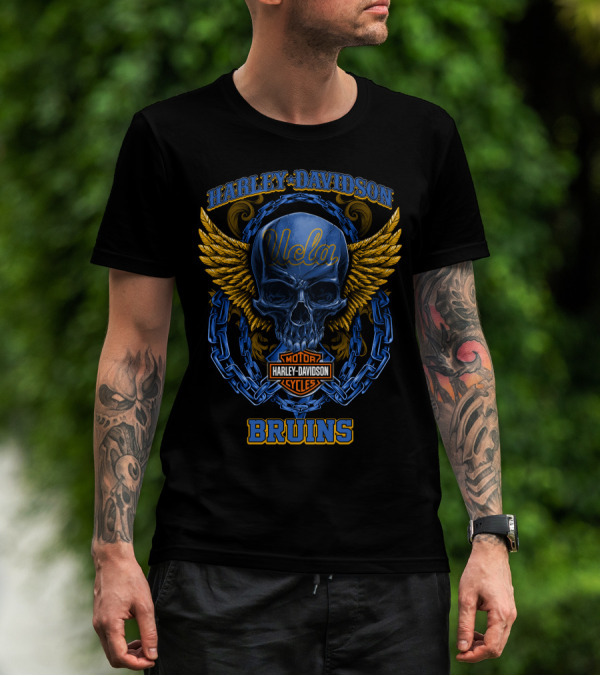 Harley Davidson Motorcycles Ucla Bruins Skull Wings Chains T-Shirt