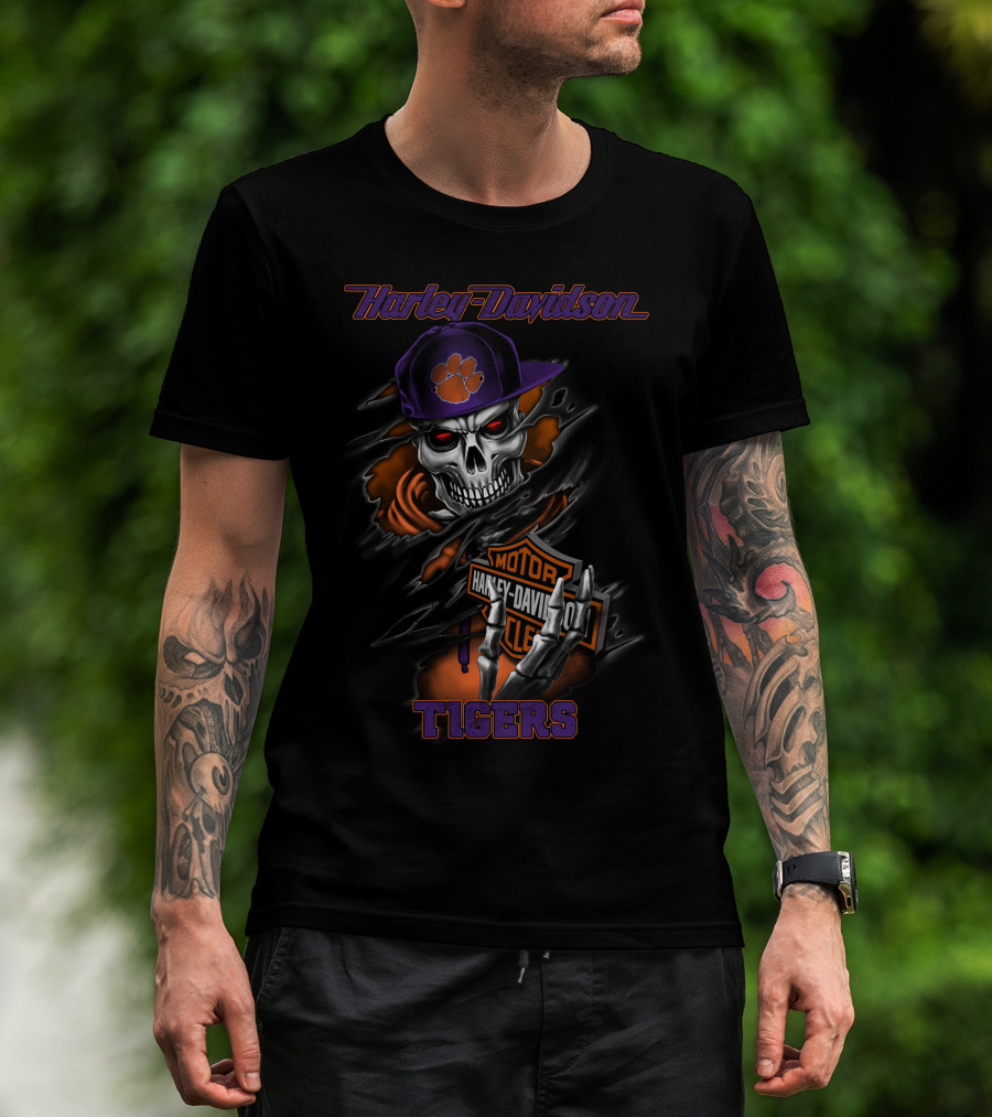 Harley Davidson Motor Clemson Tigers Skull 26-09 T-Shirt