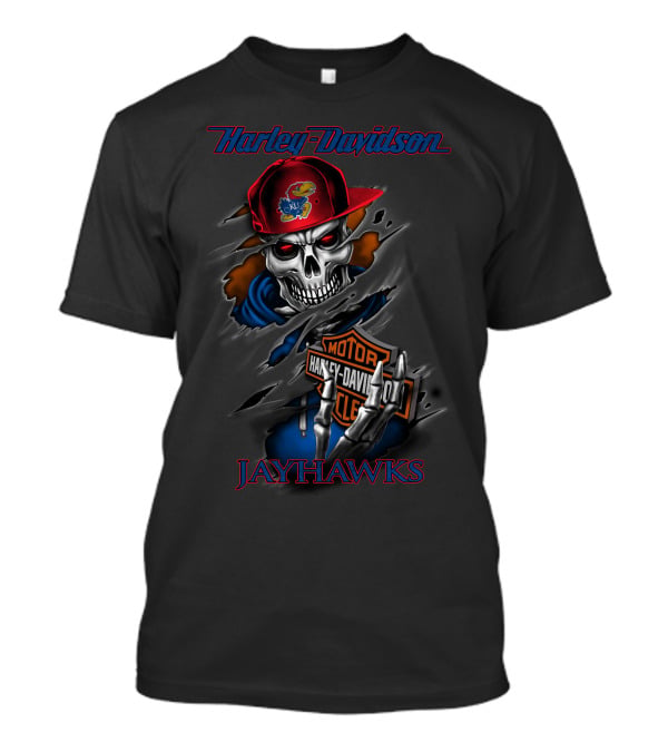 Harley Davidson Kansas Jayhawks Skeleton With Motor Harley Davidson Cycle T-Shirt