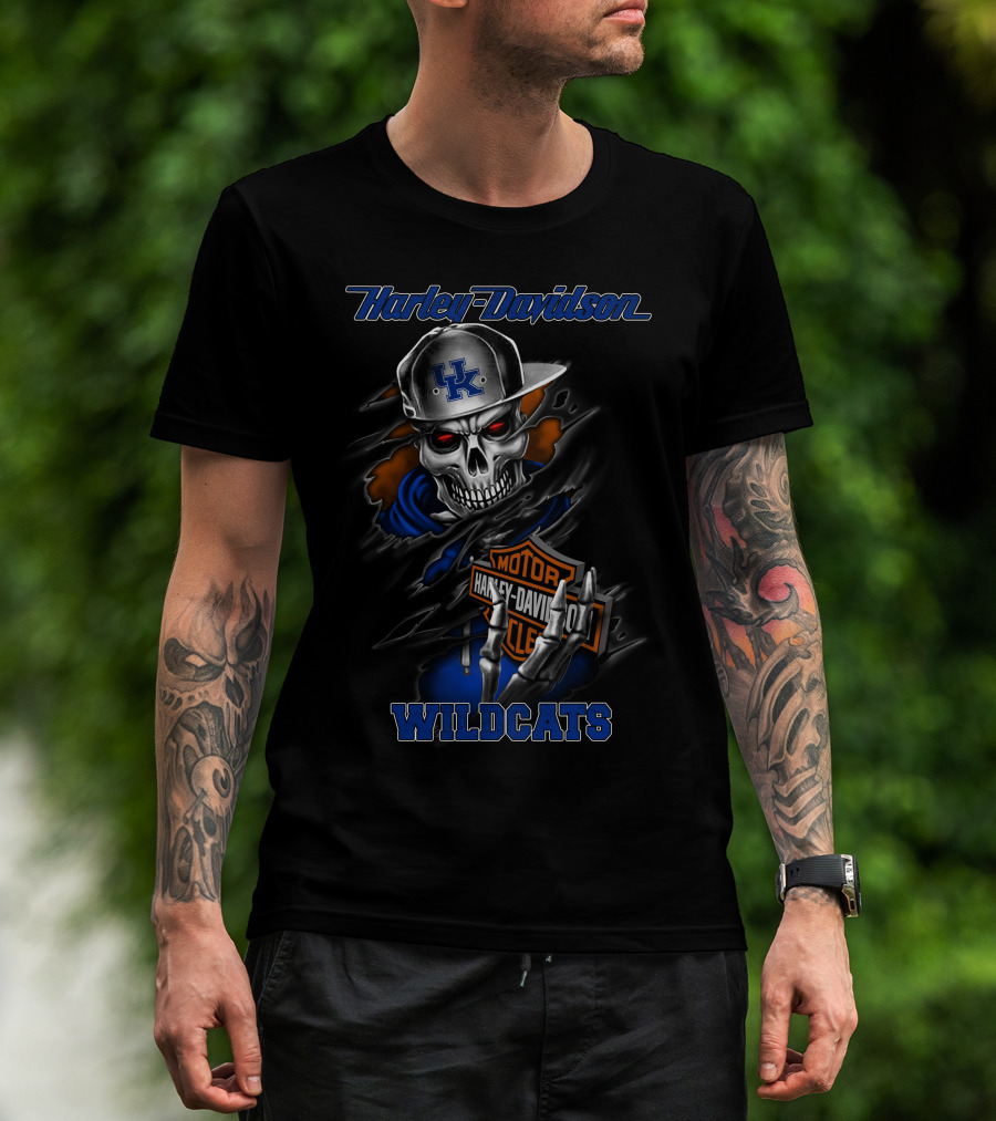 Harley Davidson Motorcycles Kentucky Wildcats Skull T-Shirt