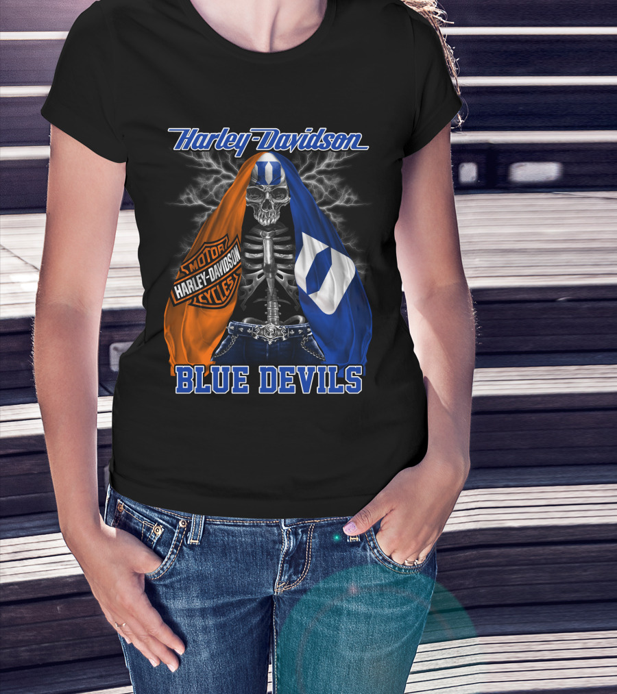 Harley Davidson Blue Devils Skeleton With Motor Cycles And Iconic Scarf T-Shirt