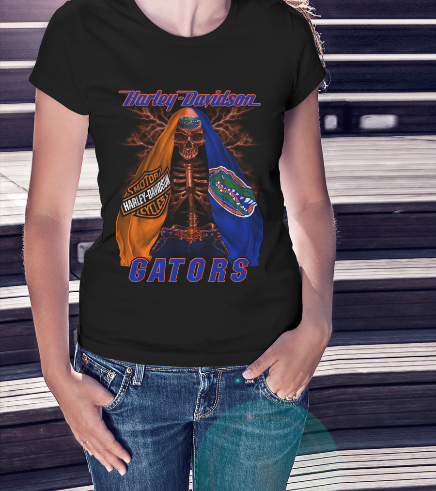 Harley Davidson Motorcycles Florida Gators Skull And Lightning T-Shirt