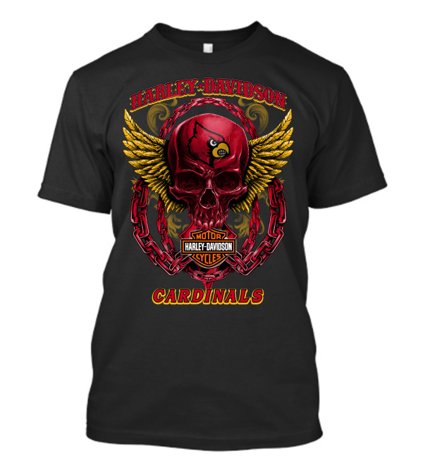 Harley Davidson Louisville Cardinals Skull Wings T-Shirt