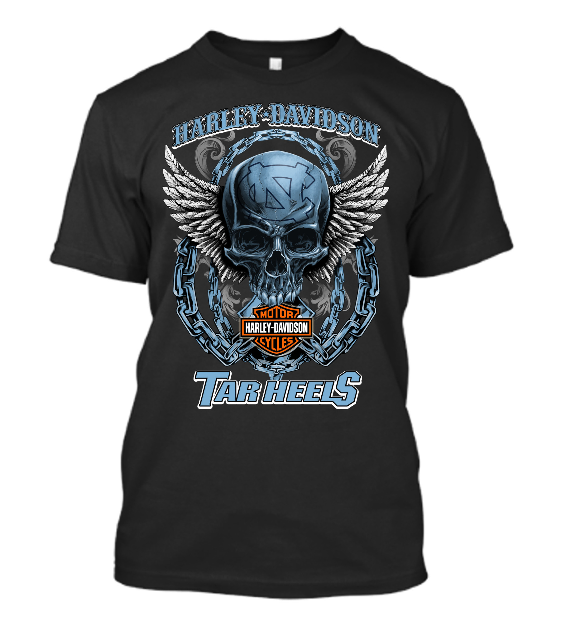 Harley Davidson Motorcycles North Carolina Tar Heels Skull And Wings T-Shirt