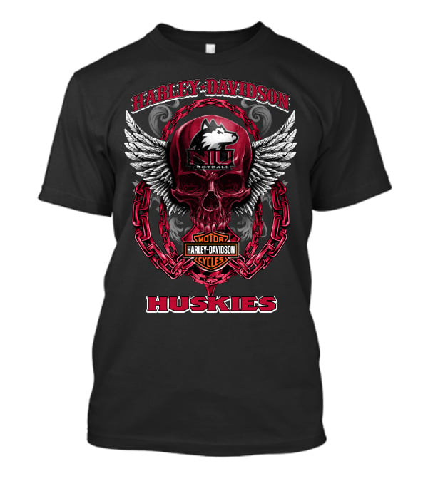 Harley Davidson Niu Football Huskies Skulls Wings Motor Cycles T-Shirt