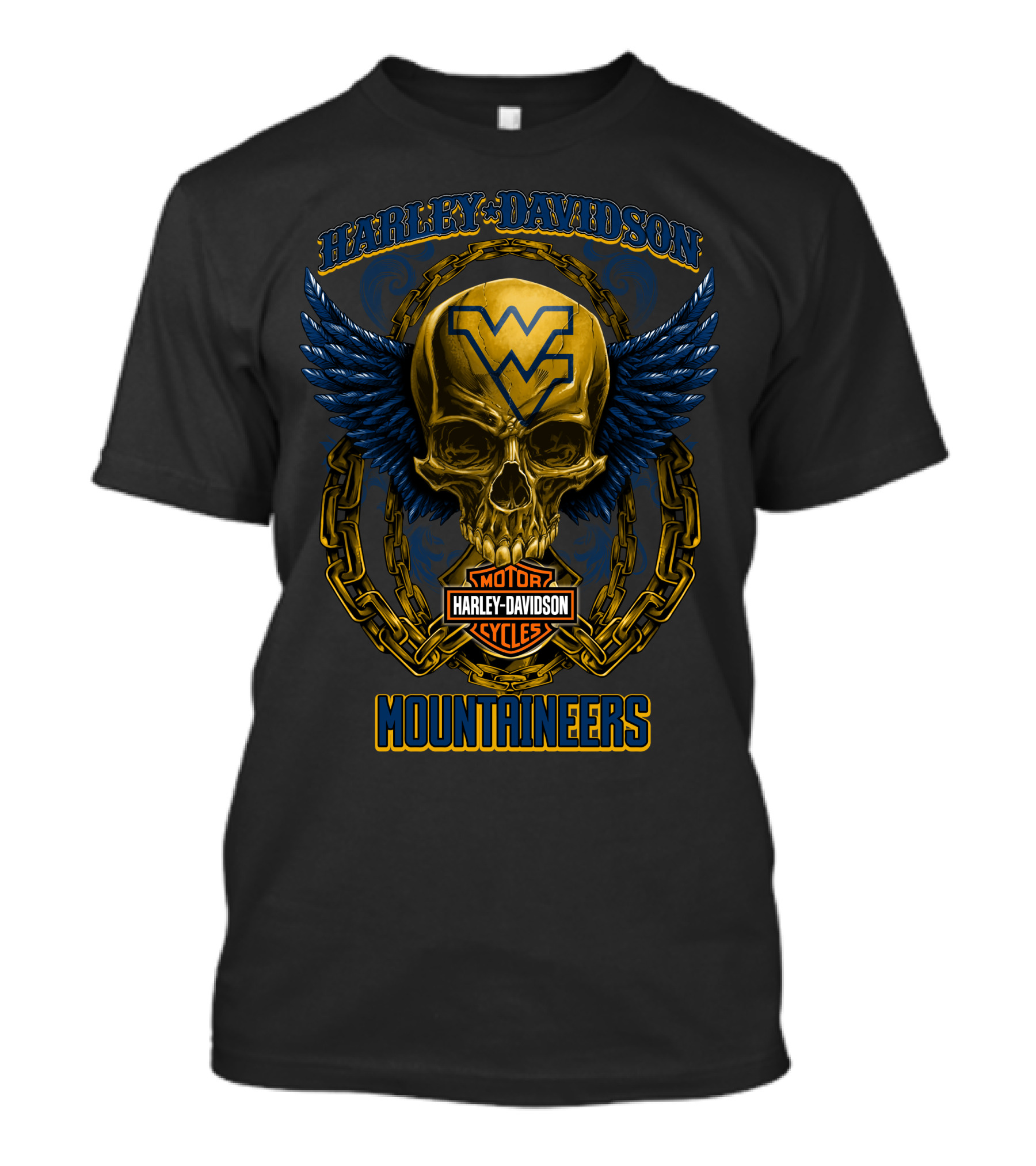 Harley Davidson West Virginia Mountaineers Motorcycles Skull Wings T-Shirt