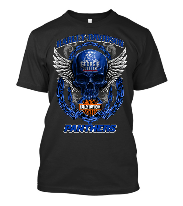 Harley Davidson Georgia State Panthers Skull Wings Chain Motorcycle Cycles T-Shirt