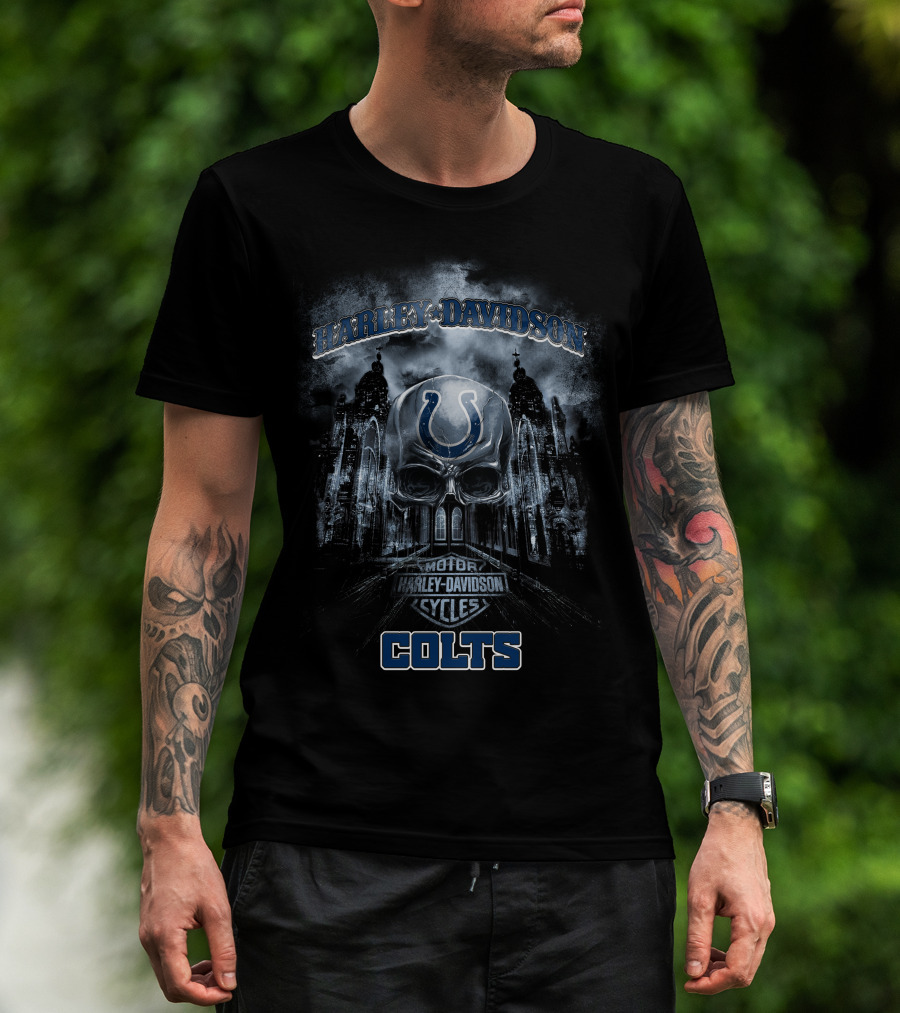 Harley Davidson Motor Cycles Indianapolis Colts Skull T-Shirt