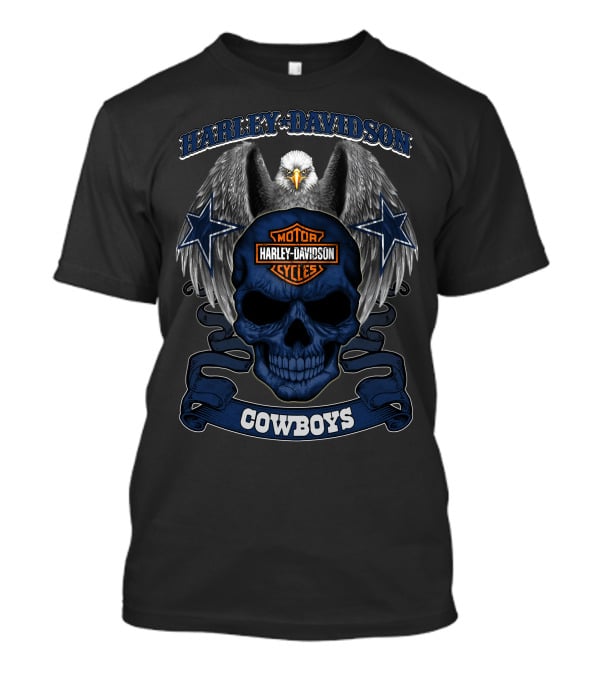 Harley Davidson Cowboys Skull Eagle Motor Cycles Stars T-Shirt