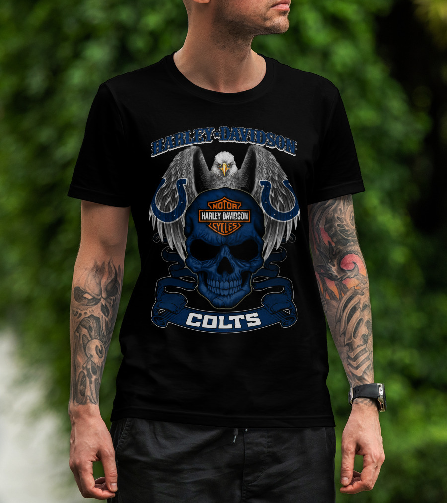 Harley Davidson Colts Skull Eagle Motorcycles Nfl Indianapolis T-Shirt