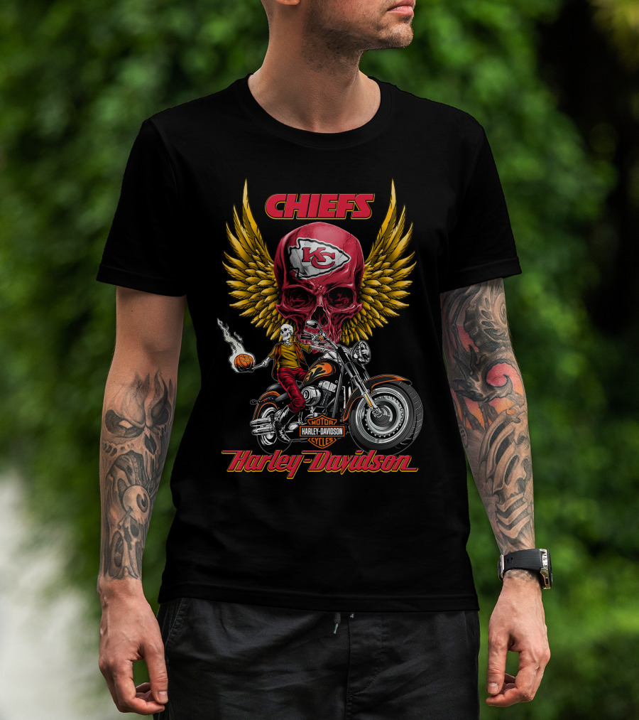 Chiefs Kansas City Harley Davidson Motorcycles Nfl Skulls Wings Rider T-Shirt