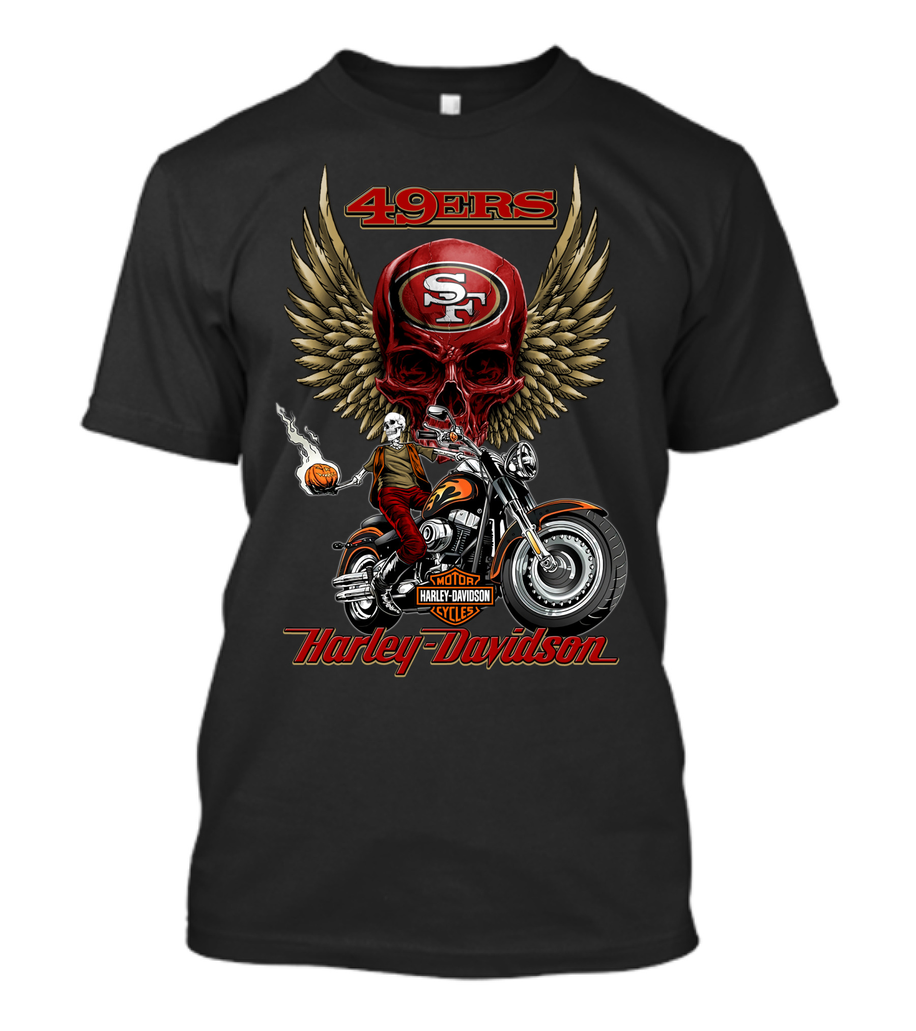 49ers San Francisco Harley Davidson Skull Motorcycle Wings Nfl T-Shirt
