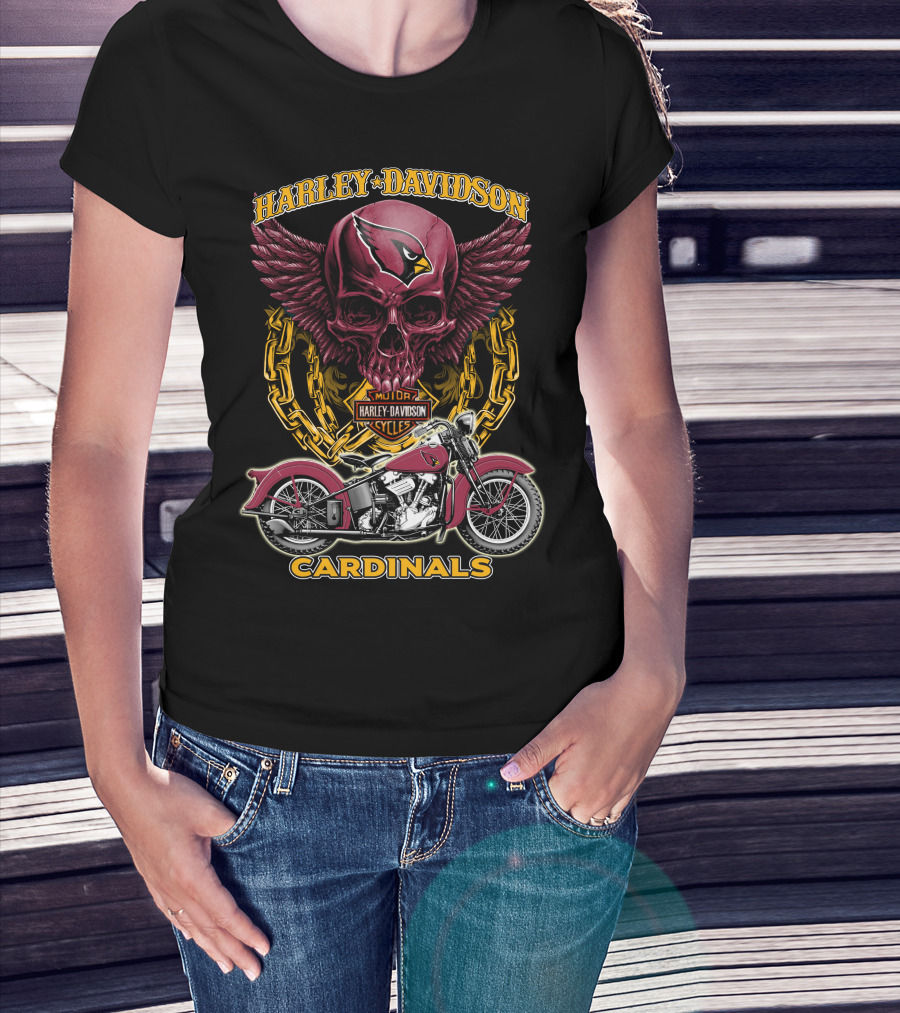 Harley Davidson Cardinals Arizona Nfl Motorcycle Skull T-Shirt