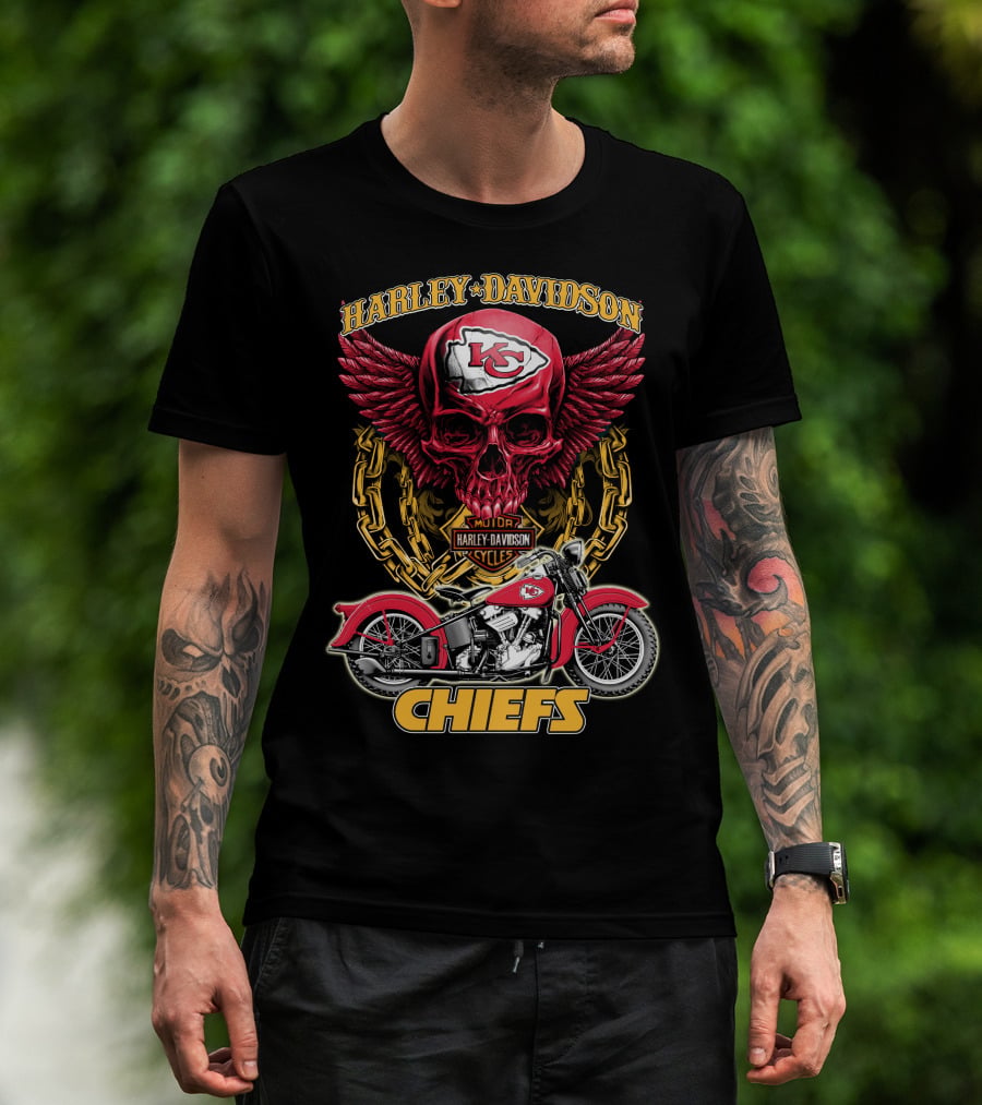 Harley Davidson Kansas City Chiefs Nfl Motorcycle Skull Chiefs T-Shirt