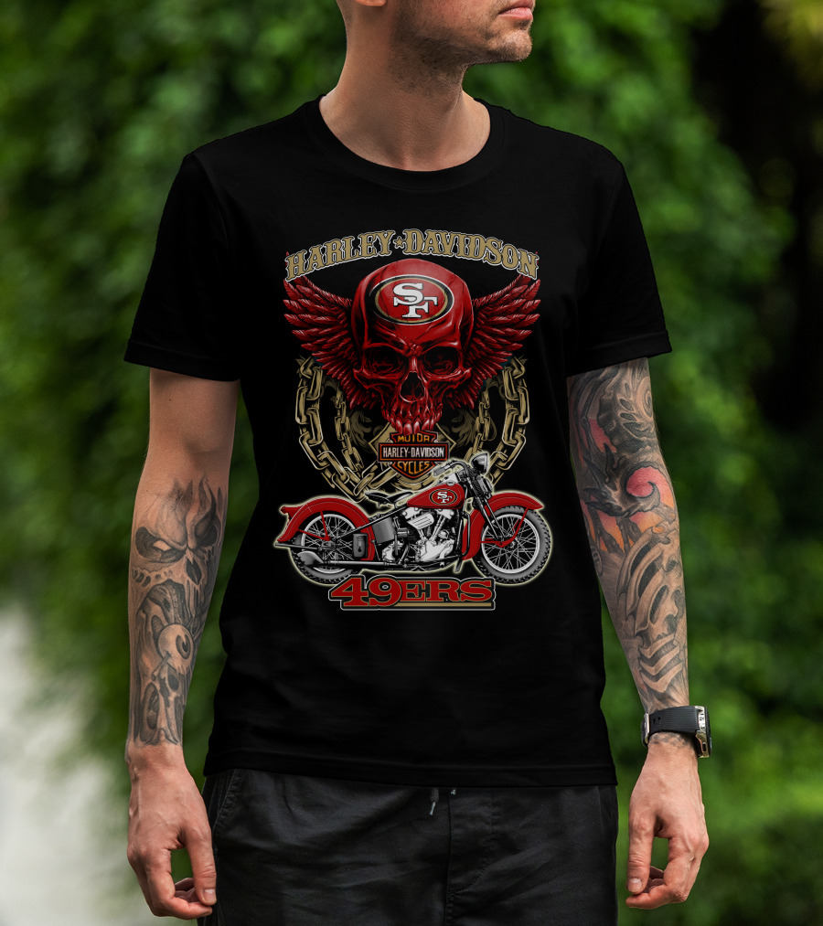 San Francisco 49ers Harley Davidson Motorcycle Skull Design Nfl 49ers T-Shirt