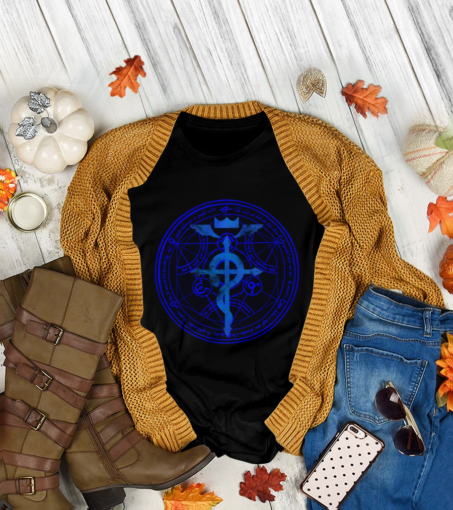 Fullmetal Alchemist Transmutation Circle with Blue Flamel T-Shirt