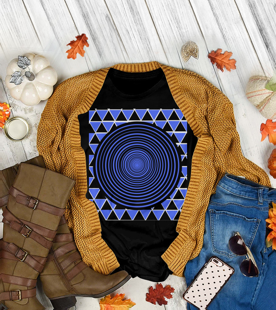 Almtheltat Circles Hypnotic Spiral and Geometric Triangle T-Shirt