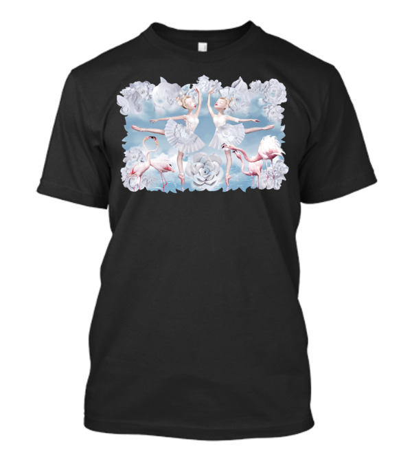 Delicate Flamingo Ballet With Graceful Ballerinas And Floral Elegance T-Shirt