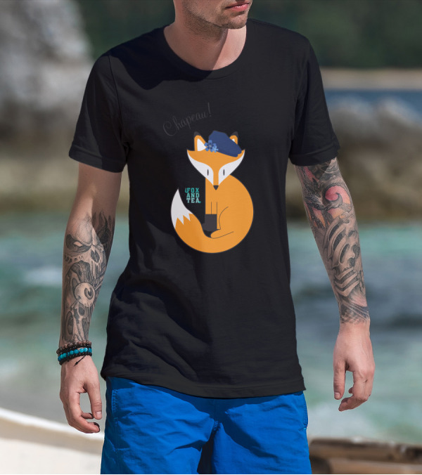 Chapeau Fox And Tea Blue Beret Flower Adorned T-Shirt
