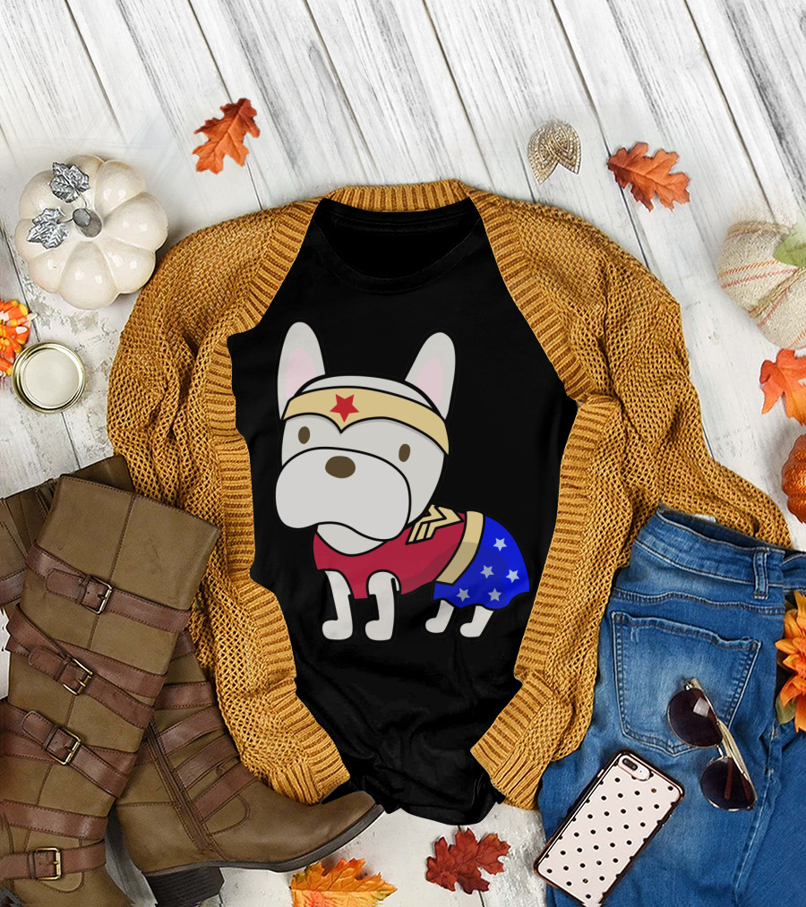 Ruby the French Bulldog as Wonder Woman Heroic Costume T-Shirt