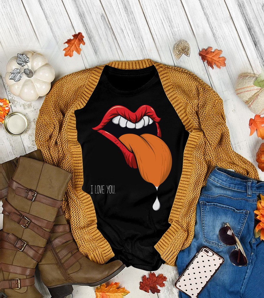 I Love You Graphic with Red Lips and Orange Tongue Drip T-Shirt