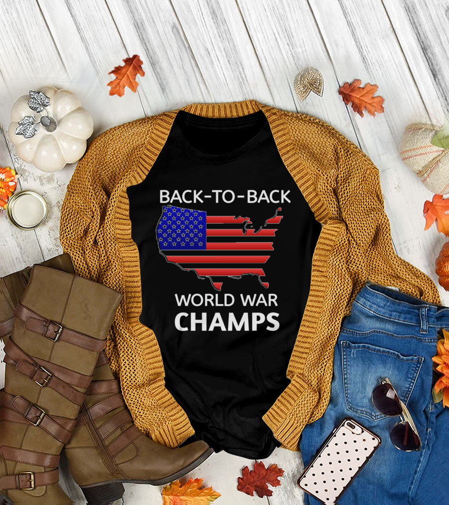 Patriotic Back-To-Back World War Champs USA Flag Map Fourth of July Top T-Shirt