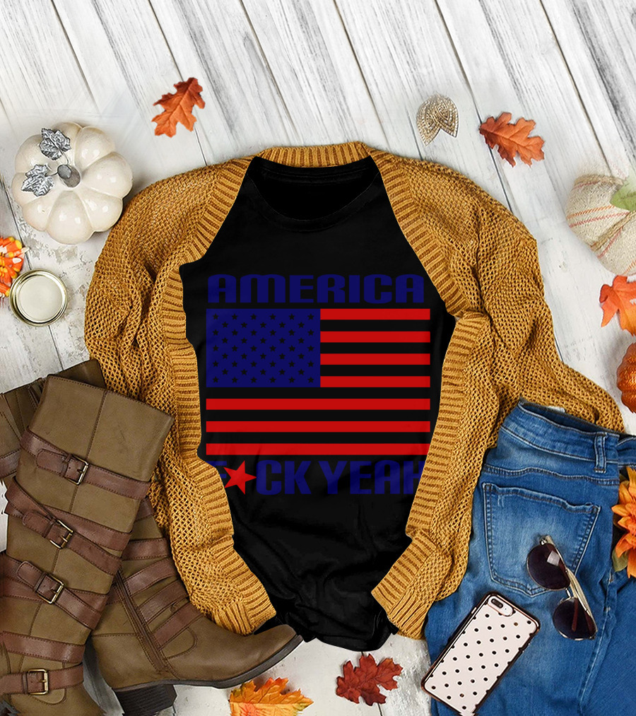 America Fck Yeah Patriotic Celebration with Flag T-Shirt