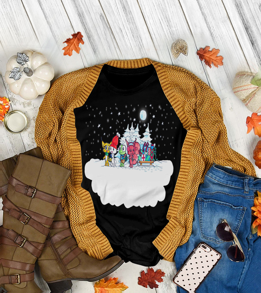 Walking Through the Winter Woods with Festive Friends Under the Moonlit Sky T-Shirt