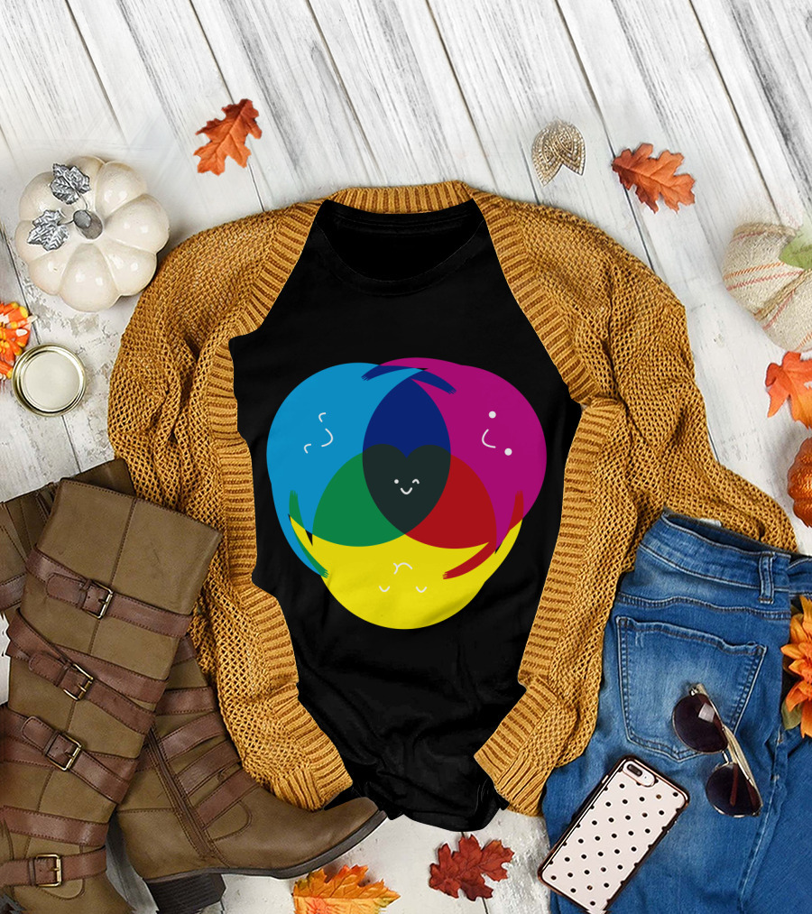 All You Need Is CMYK Cute Colorful Smiley Faces in Cyan Magenta Yellow Black Harmony T-Shirt