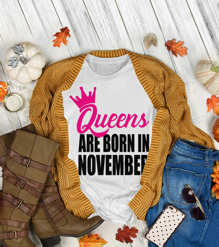 Queens Are Born in November Pink Crown T-Shirt