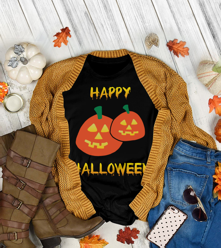 Happy Halloween with Smiling Pumpkin Faces and Festive Jack-o'-Lanterns T-Shirt