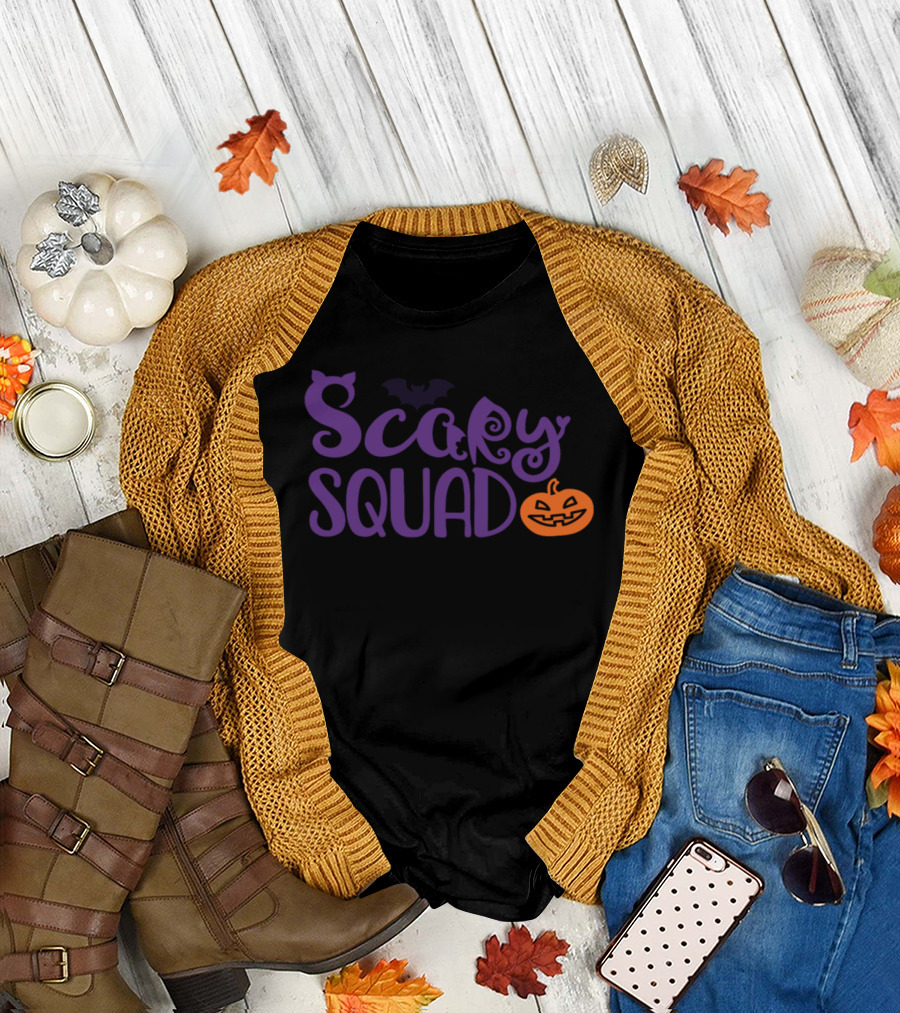 Scary Squad Halloween Bats Pumpkin T-Shirt