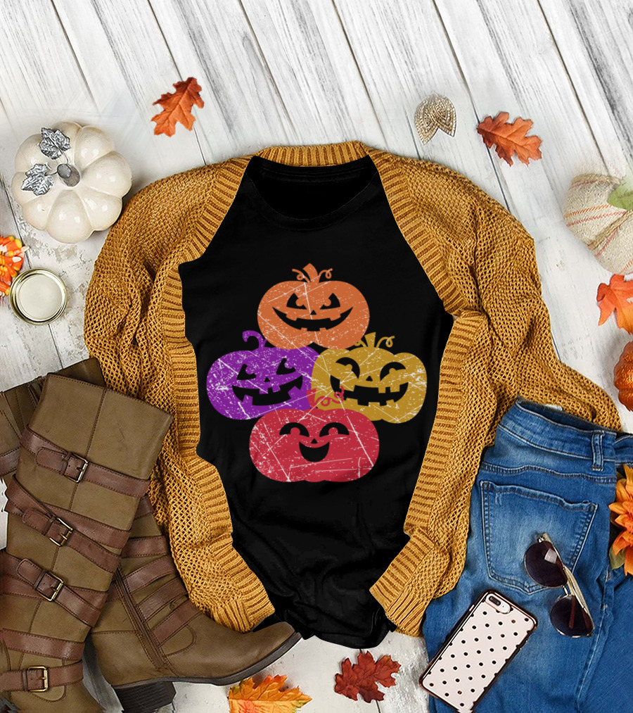 Vintage Pumpkin Halloween Jack O Lantern Retro Colorful Grunge T-Shirt
