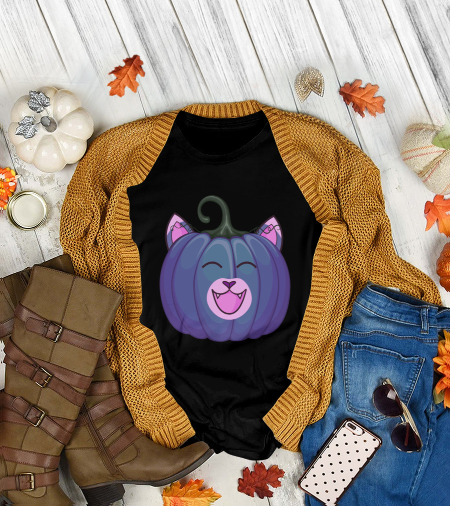 Funny Cute Cat Werewolf Pumpkin Halloween Present T-Shirt