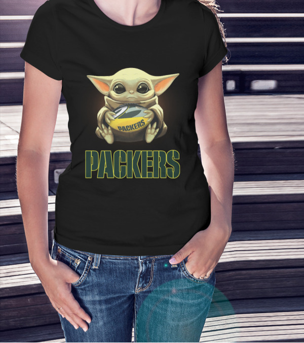 Yoda Baby Packers Holding Green Bay Football T-Shirt