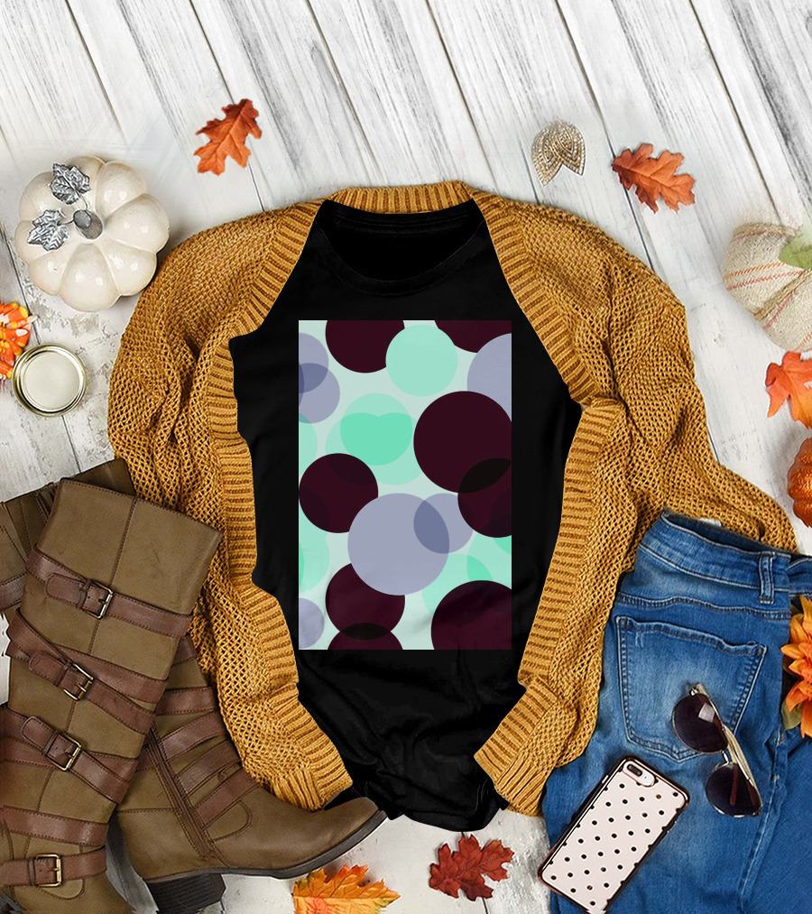 Circles Dots Overlay Pattern Mint Aqua Maroon Gray T-Shirt