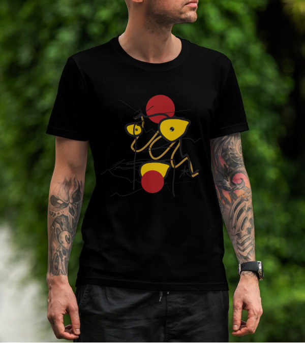 Dynamic Ant Movement In Abstract Red And Yellow T-Shirt