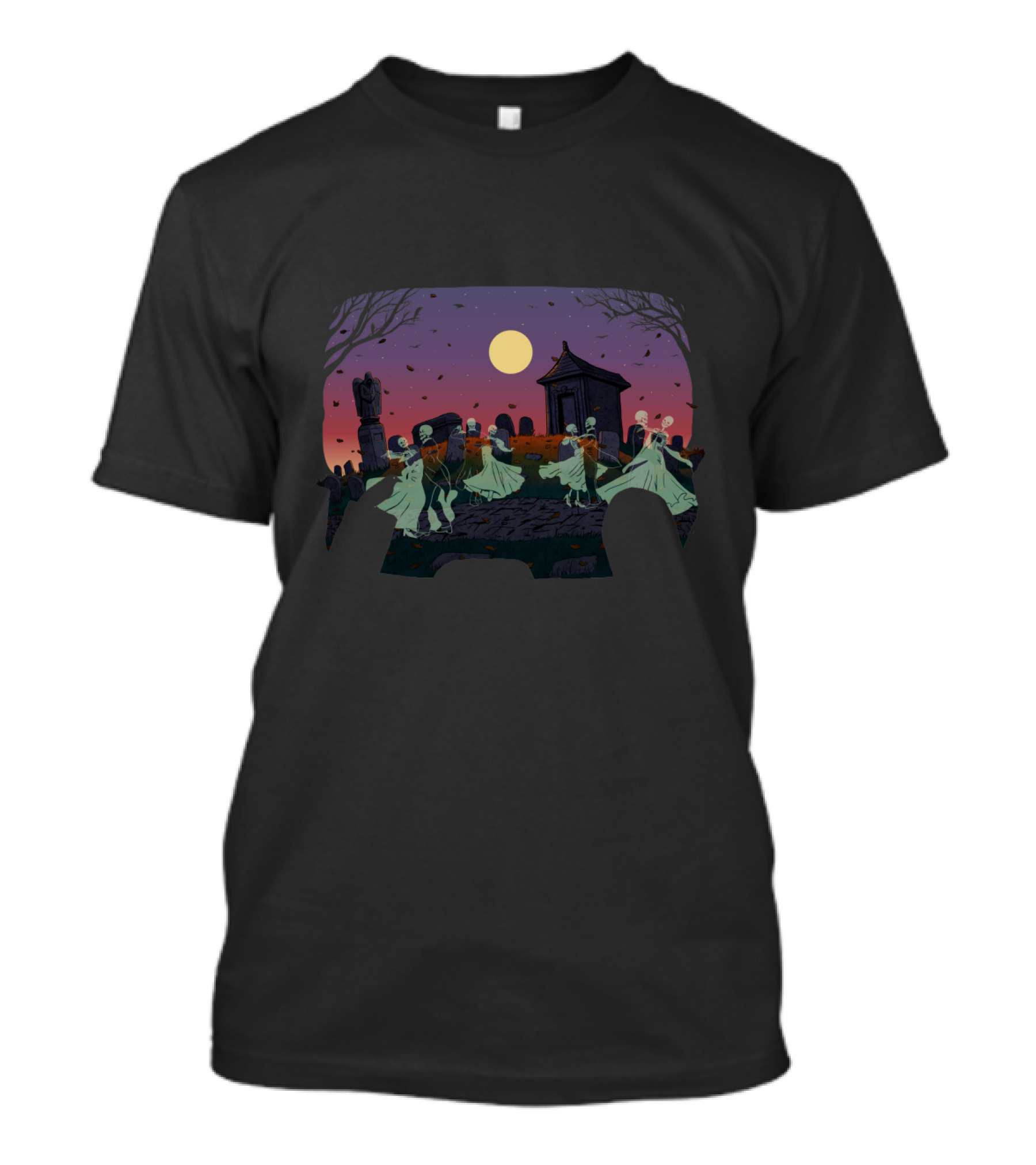 Dance Of The Dead Skeleton Ballet Under Full Moon In Spooky Graveyard T-Shirt
